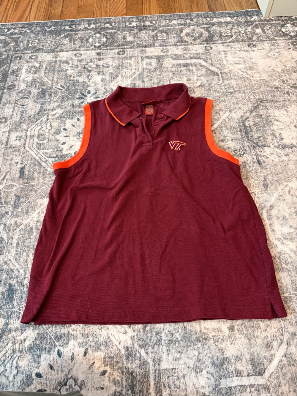 Sleeveless cotton VT Maroon Polo Top with Orange Trim